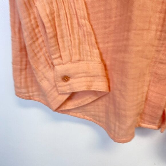 Eileen Fisher Organic Cotton Peach Gauze Button Down Top - Picture 7 of 12